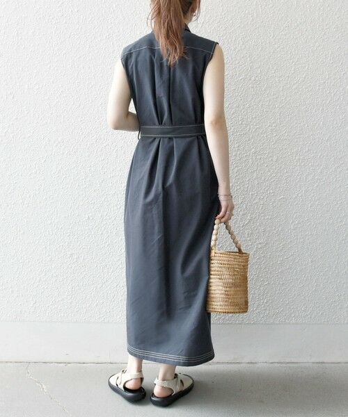 新品 リネン麻100％　シャツワンピースノースリーブ　 ブラック　This. シップス リネンノースリーブワンピース 麻100％ ブラック