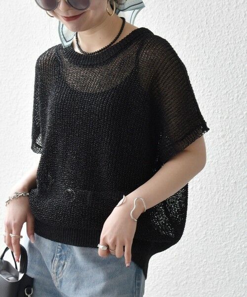 SHIPS / シップス ニット・セーター | 《一部追加予約》SHIPS any:〈手洗い可能〉ギマ  ワイド フレンチ シアー ニット プルオーバー（ブラック）