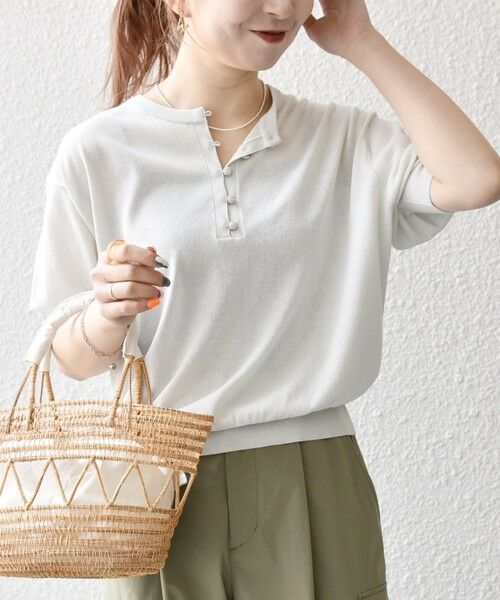 SHIPS / シップス ニット・セーター | SHIPS any:〈接触冷感/手洗い可能〉ビジュー ヘンリーネック ニット プルオーバー | 詳細9