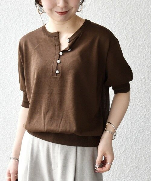 SHIPS / シップス ニット・セーター | 《一部予約》SHIPS any:〈接触冷感/手洗い可能〉ビジュー ヘンリーネック ニット プルオーバー | 詳細16