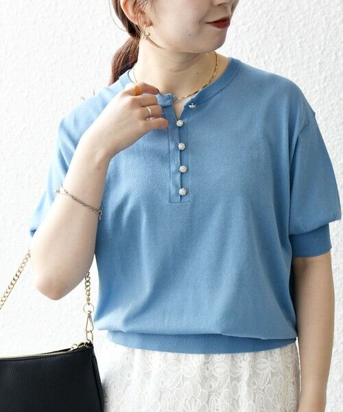 SHIPS / シップス ニット・セーター | SHIPS any:〈接触冷感/手洗い可能〉ビジュー ヘンリーネック ニット プルオーバー | 詳細16