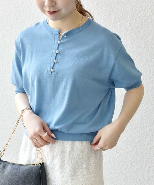 SHIPS / シップス ニット・セーター | SHIPS any:〈接触冷感/手洗い可能〉ビジュー ヘンリーネック ニット プルオーバー | 詳細17