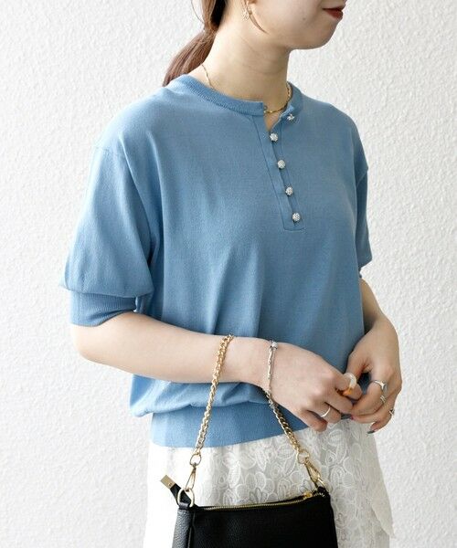 SHIPS / シップス ニット・セーター | SHIPS any:〈接触冷感/手洗い可能〉ビジュー ヘンリーネック ニット プルオーバー | 詳細21