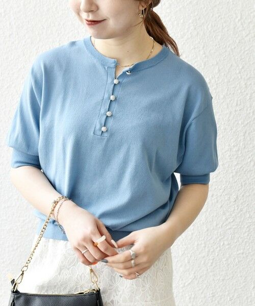 SHIPS for women/シップスウィメン 《予約》SHIPS any:〈接触冷感/手洗い可能〉ビジュー ヘンリーネック ニット プルオーバー ライトブルー ONE SIZE SHIPS for women/シップスウィメン 《予約》SHIPS any:〈接触冷感/手洗い可能〉ビジュー ヘンリーネック ニット プルオーバー ライトブルー ONE SIZE