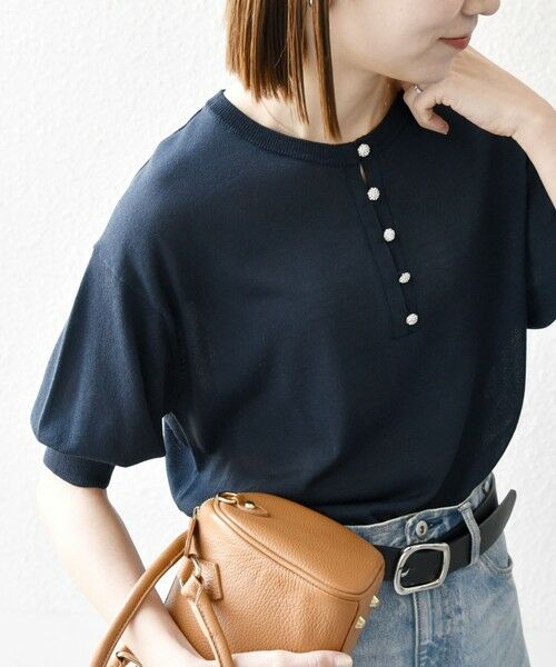 SHIPS for women/シップスウィメン 《予約》SHIPS any:〈接触冷感/手洗い可能〉ビジュー ヘンリーネック ニット プルオーバー ネイビー ONE SIZE SHIPS for women/シップスウィメン 《予約》SHIPS any:〈接触冷感/手洗い可能〉ビジュー ヘンリーネック ニット プルオーバー ネイビー ONE SIZE