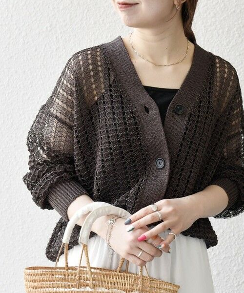 SHIPS / シップス カーディガン・ボレロ | 《一部追加予約》SHIPS any:〈手洗い可能〉ギマ ワイド Vネック シアー カーディガン | 詳細27