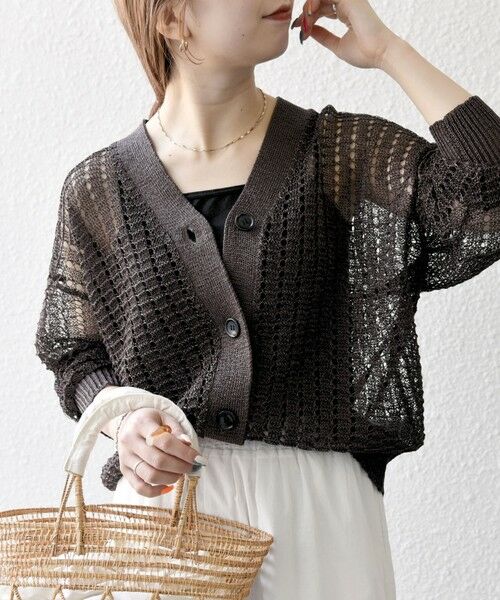 SHIPS / シップス カーディガン・ボレロ | 《一部追加予約》SHIPS any:〈手洗い可能〉ギマ ワイド Vネック シアー カーディガン | 詳細28