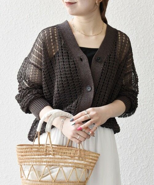 SHIPS / シップス カーディガン・ボレロ | 《一部追加予約》SHIPS any:〈手洗い可能〉ギマ ワイド Vネック シアー カーディガン | 詳細30