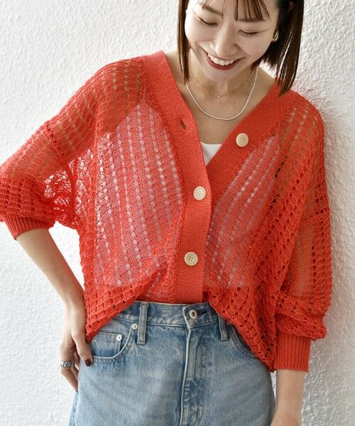 SHIPS for women/シップスウィメン 《予約》SHIPS any:〈手洗い可能〉ギマ シアー Vネック ミディ ニット カーディガン オレンジ ONE SIZE SHIPS for women/シップスウィメン 《予約》SHIPS any:〈手洗い可能〉ギマ シアー Vネック ミディ ニット カーディガン オレンジ ONE SIZE