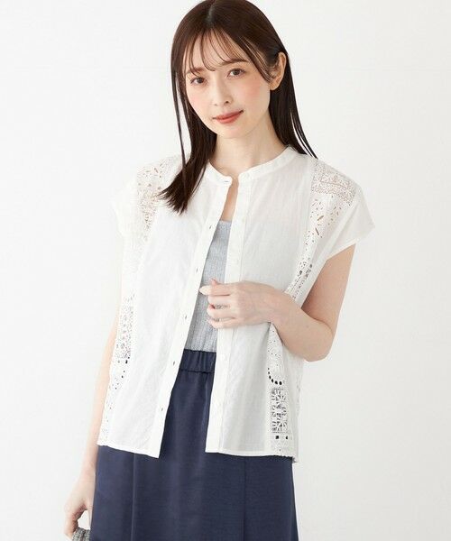 SHIPS / シップス シャツ・ブラウス | SHIPS Colors:〈洗濯機可能〉コットン 幾何 レース コンビ シャツ | 詳細4