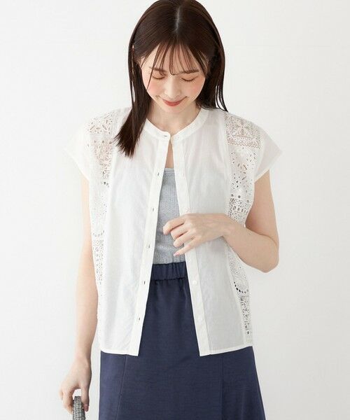 SHIPS / シップス シャツ・ブラウス | SHIPS Colors:〈洗濯機可能〉コットン 幾何 レース コンビ シャツ | 詳細5