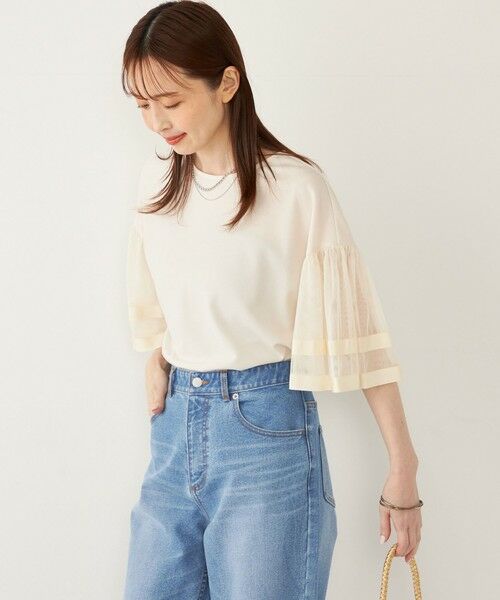 SHIPS / シップス カットソー | SHIPS Colors:〈手洗い可能〉ジョーゼット チュールスリーブ トップス | 詳細9