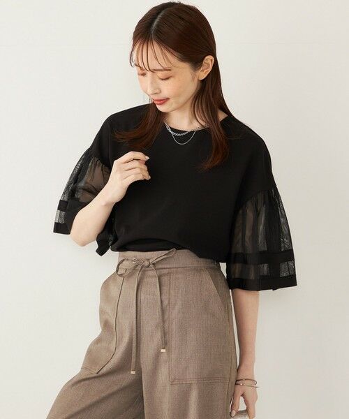 SHIPS / シップス カットソー | SHIPS Colors:〈手洗い可能〉ジョーゼット チュールスリーブ トップス | 詳細16