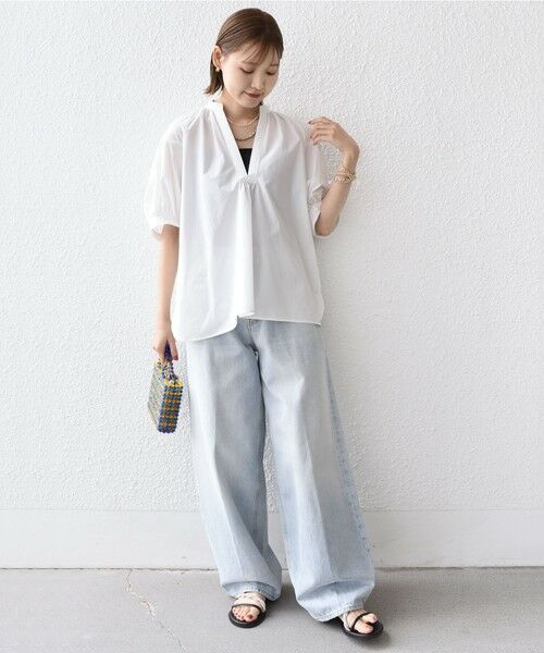 接触冷感 / 撥水加工〉TEX BRID(R)タフタ スキッパー 5分袖