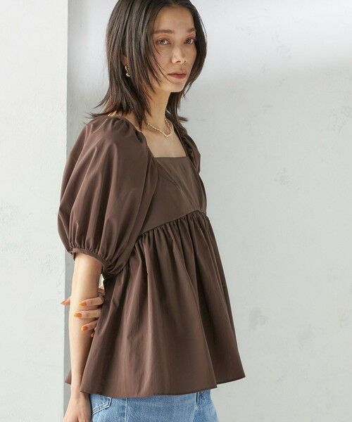 SHIPS / シップス シャツ・ブラウス | 〈手洗い可能〉ストレッチ タフタ ウエスト ギャザー ブラウス(ブラウン)