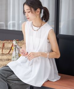 〈接触冷感 / 撥水加工〉TEX BRID(R)タフタ ギャザー ノースリーブ ブラウス