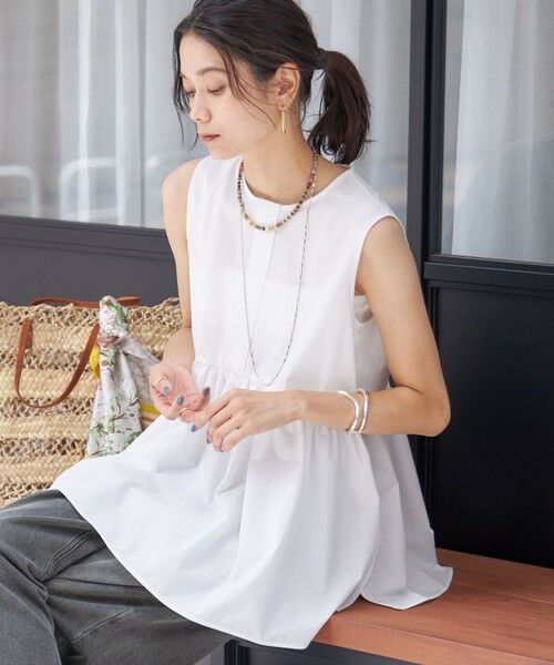 SHIPS / シップス シャツ・ブラウス | 〈接触冷感 / 撥水加工〉TEX BRID(R)タフタ ギャザー ノースリーブ ブラウス(オフホワイト)