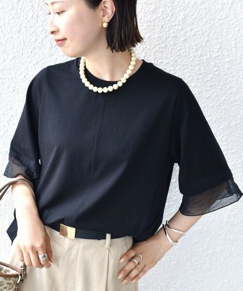 SHIPS / シップス カットソー | 〈接触冷感 / UVカット〉シアー オーガンジー コンビ プルオーバー | 詳細16