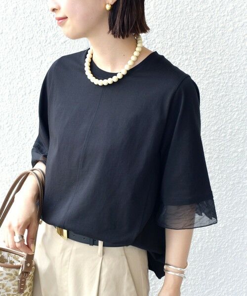 SHIPS / シップス カットソー | 〈接触冷感 / UVカット〉シアー オーガンジー コンビ プルオーバー | 詳細17