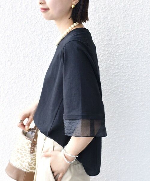 SHIPS / シップス カットソー | 〈接触冷感 / UVカット〉シアー オーガンジー コンビ プルオーバー | 詳細18