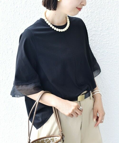 SHIPS / シップス カットソー | 〈接触冷感 / UVカット〉シアー オーガンジー コンビ プルオーバー | 詳細22