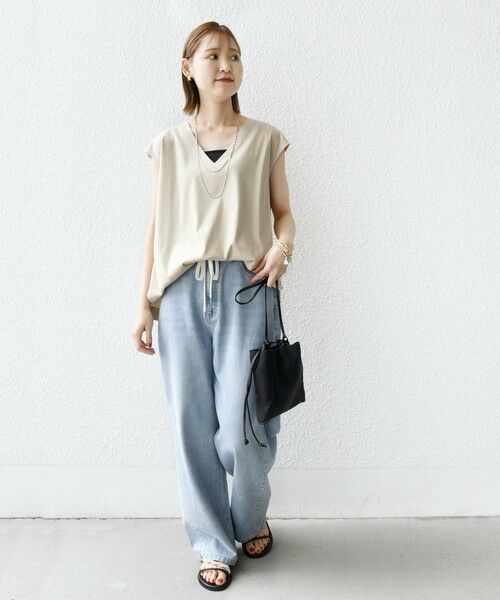 SHIPS / シップス タンクトップ | 〈手洗い可能〉スムース Vネック フレンチ スリーブ | 詳細1