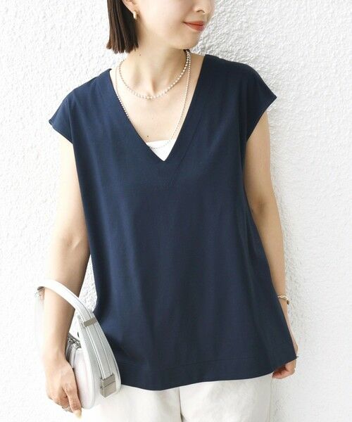 SHIPS / シップス タンクトップ | 〈手洗い可能〉スムース Vネック フレンチ スリーブ | 詳細20