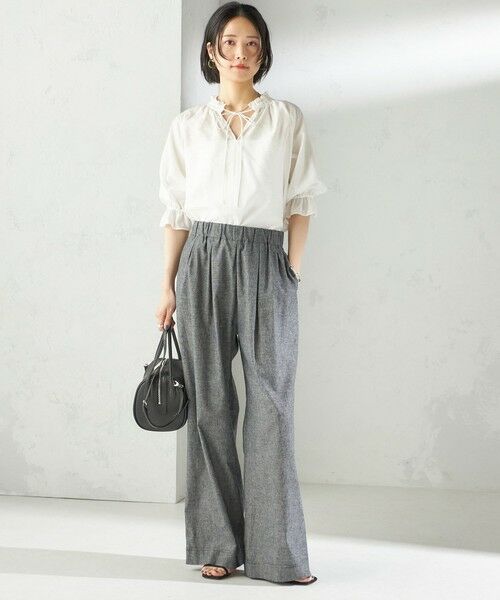 SHIPS / シップス その他パンツ | 〈接触冷感・手洗い可能〉麻混 シャンブレー ウエスト ゴム ワイド パンツ | 詳細1