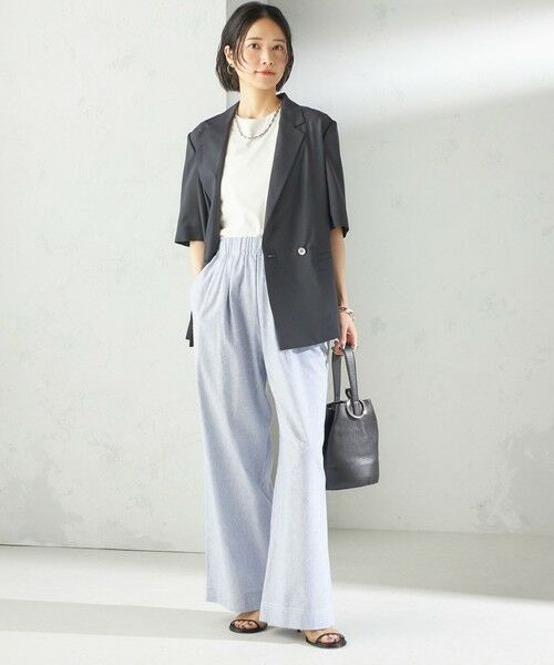 SHIPS / シップス その他パンツ | 〈接触冷感・手洗い可能〉麻混 シャンブレー ウエスト ゴム ワイド パンツ | 詳細15