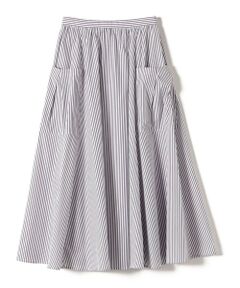 SHIPS / シップス ロング・マキシ丈スカート | SHIPS Primary Navy Label:ストライプ ポケット  ギャザー スカート