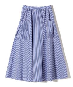 SHIPS / シップス ロング・マキシ丈スカート | SHIPS Primary Navy Label:ストライプ ポケット  ギャザー スカート