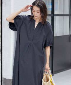 SHIPS / シップス ロング・マキシ丈ワンピース | 〈接触冷感 / 撥水加工〉TEX BRID(R)タフタ ギャザー ワンピース