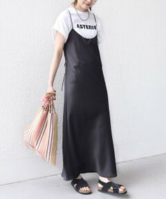 SHIPS / シップス ロング・マキシ丈ワンピース | 〈手洗い可能〉バック デザイン サテン キャミ ワンピース