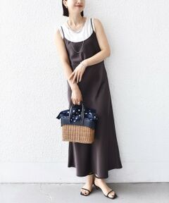 SHIPS / シップス ロング・マキシ丈ワンピース | 〈手洗い可能〉バック デザイン サテン キャミ ワンピース