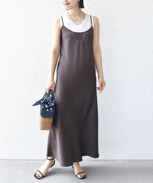 SHIPS / シップス ロング・マキシ丈ワンピース | 〈手洗い可能〉バック デザイン サテン キャミ ワンピース | 詳細12