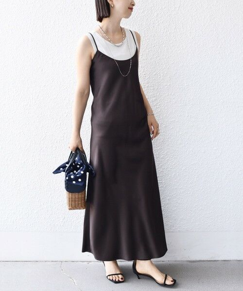 SHIPS / シップス ロング・マキシ丈ワンピース | 〈手洗い可能〉バック デザイン サテン キャミ ワンピース | 詳細15