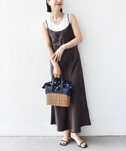 SHIPS for women/シップスウィメン 〈手洗い可能〉バック デザイン サテン キャミ ワンピース ブラウン ONE SIZE SHIPS for women/シップスウィメン 〈手洗い可能〉バック デザイン サテン キャミ ワンピース ブラウン ONE SIZE
