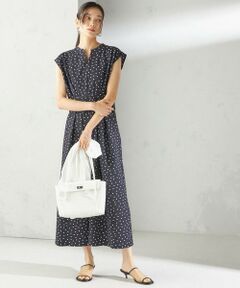 SHIPS / シップス ロング・マキシ丈ワンピース | 〈手洗い可能〉サッカー ストレッチ ドット 無地 フレンチ スリーブ ワンピース