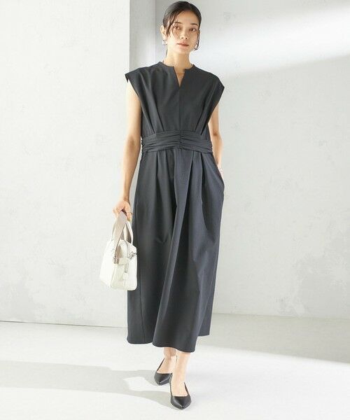 SHIPS / シップス ロング・マキシ丈ワンピース | 〈手洗い可能〉サッカー ストレッチ ドット 無地 フレンチ スリーブ ワンピース | 詳細1