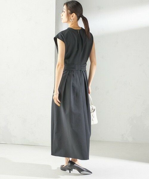 SHIPS / シップス ロング・マキシ丈ワンピース | 〈手洗い可能〉サッカー ストレッチ ドット 無地 フレンチ スリーブ ワンピース | 詳細3