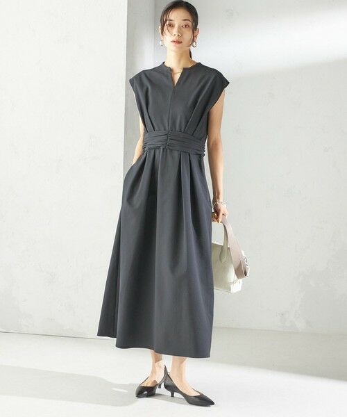 SHIPS / シップス ロング・マキシ丈ワンピース | 〈手洗い可能〉サッカー ストレッチ ドット 無地 フレンチ スリーブ ワンピース | 詳細5