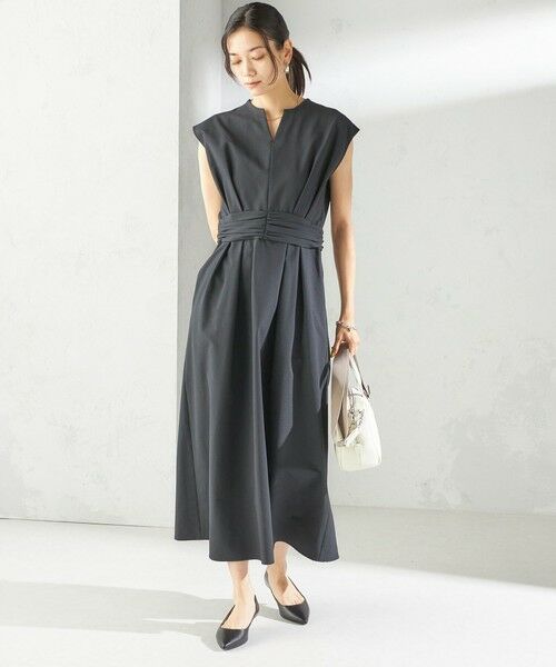 SHIPS / シップス ロング・マキシ丈ワンピース | 〈手洗い可能〉サッカー ストレッチ ドット 無地 フレンチ スリーブ ワンピース | 詳細6