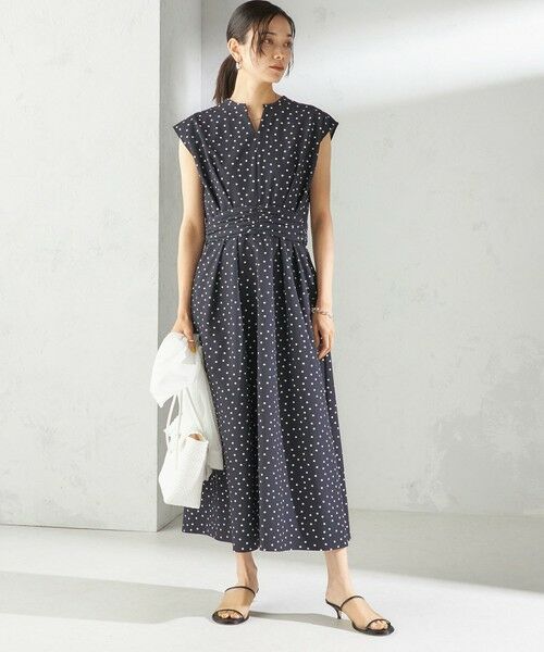 SHIPS / シップス ロング・マキシ丈ワンピース | 〈手洗い可能〉サッカー ストレッチ ドット 無地 フレンチ スリーブ ワンピース | 詳細12