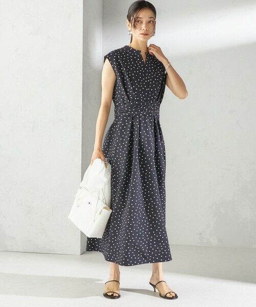 SHIPS / シップス ロング・マキシ丈ワンピース | 〈手洗い可能〉サッカー ストレッチ ドット 無地 フレンチ スリーブ ワンピース | 詳細13