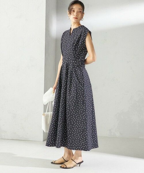 SHIPS / シップス ロング・マキシ丈ワンピース | 〈手洗い可能〉サッカー ストレッチ ドット 無地 フレンチ スリーブ ワンピース | 詳細14