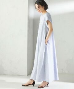 SHIPS / シップス ロング・マキシ丈ワンピース | 〈接触冷感・手洗い可能〉麻混 シャンブレー フレア ワンピース