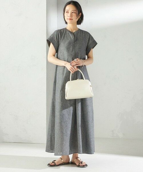 SHIPS / シップス ロング・マキシ丈ワンピース | 〈接触冷感・手洗い可能〉麻混 シャンブレー フレア ワンピース | 詳細1