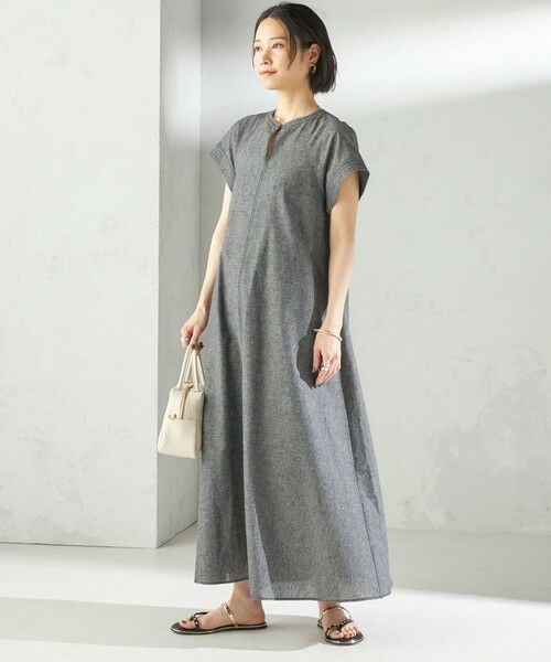 接触冷感・手洗い可能〉麻混 シャンブレー フレア ワンピース