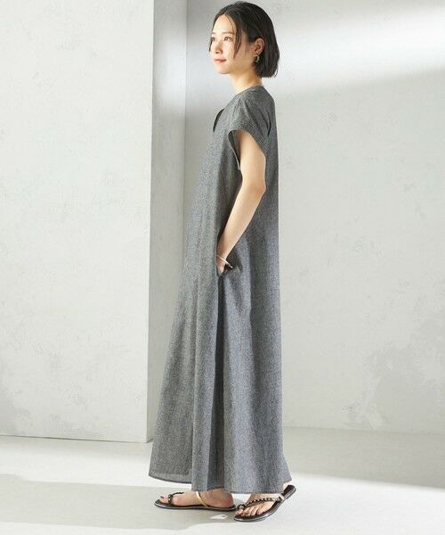 SHIPS / シップス ロング・マキシ丈ワンピース | 〈接触冷感・手洗い可能〉麻混 シャンブレー フレア ワンピース | 詳細3