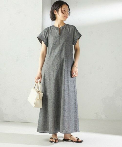 SHIPS / シップス ロング・マキシ丈ワンピース | 〈接触冷感・手洗い可能〉麻混 シャンブレー フレア ワンピース | 詳細5